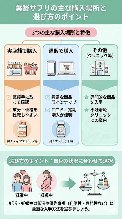 葉酸サプリの主な購入場所と選び方のポイント